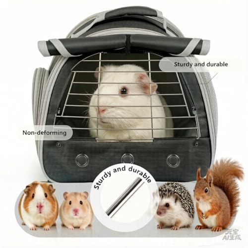 Portable Small Animal Carrier Bag with Metal Fence for Great Ventilation, Pet Travel Carrier Cage for Guinea Pigs Hamster Rabbit Bunny Squirrel Tortoise Sugar Glider - color: Black