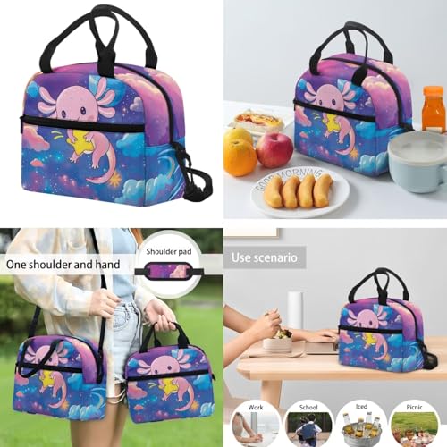 Yellow Star Axolotl Backpack for Girls Boys Bookbag with Lunch Box Water Bottle Sleeve with Strap and Big Pencil Case 5th Grade 4 in 1 Set Comfy Sturdy School Bag Compartment for Kids - color: Yellow Star Axolotl
