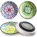WROSWT Non-Slip Cat Bowl,Ceramic Cat Food Bowls with Silicone Bottom, Anti-Whisker Fatigue Cats Dishes Set, Shallow & Wide Kitten Plates for Food and Water, 4 Pack - size: Bohemian-4 Pack