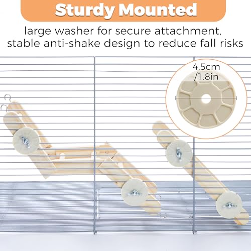 Rat Climbing Activity Bundle - 2pc Hemp Rope Net & Adjustable Wooden Ladder Set - Includes Hanging Bridge and Multi-Level Platforms for Rats Mice Parrots Small Pets Cage Accessories