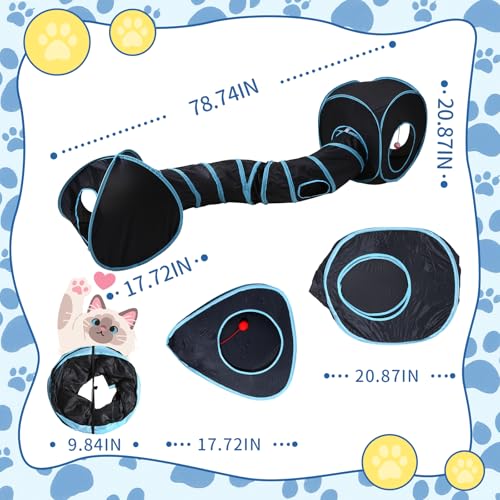 Pet Cat Tunnel, Tunnel Tent Set Tunnels for Indoor Cats, Collapsible Pet Tunnel for Kitten, Puppy, Rabbit, 25cm-Wide Tunnels, Durable & Breathable, with Peek Hole Toy Ball - color: Tunnel Connector Set & Black/Blue