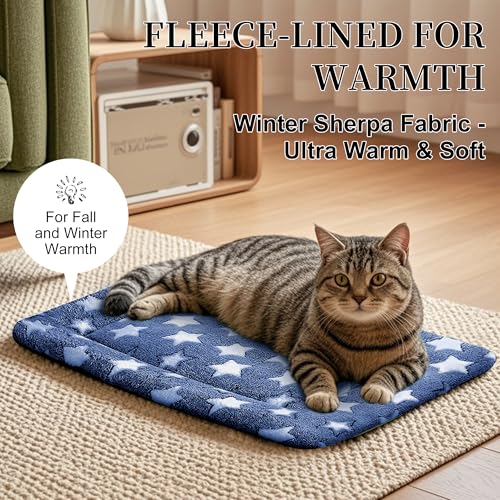 Dog Bed Mat, Reversible Crate Pad & Cute Dog Bed - Machine Washable Kennel Mat with Ultra Soft for Small Dogs & Cats - color: Dark Blue Stars, size: 18"L x 14"W x 1.5"Th