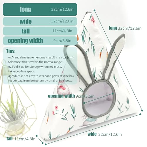 Soft Cotton Bunny Hay Feeder Bag, Cute Triangle Rabbit Hay Holder with 3D Ears, Hanging Hay Dispenser for Guinea Pigs, Chinchillas & Small Pets, Breathable & Washable Cage Accessories