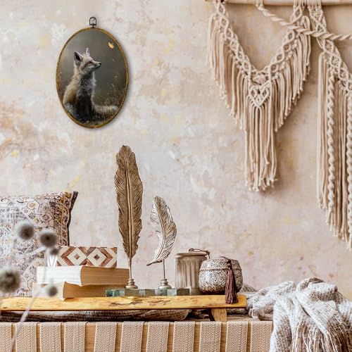 shiviody Vintage Farmhouse Fox Canvas Wall Art Decor, Fox Gifts for Women, Rustic Cottagecore Wild Animal Oval Hanging Frame Prints Decorations for Home Bedroom Living Room 8.6"x11.4" - color: Animals-45