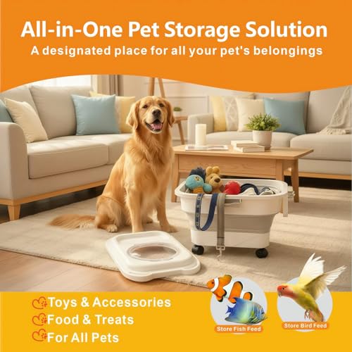 24-28 Lbs Airtight Collapsible Dog Food Storage Container with Wheels & Scoop – Foldable Pet Food Storage Bin for Dog & Cat Food, Animal Food Storage, Dog Supplies Storage Container