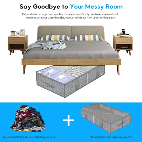 Onlyeasy Breathable Under Bed Storage Bags with 4 Reinforced Handles and Sturdy Side Wall, 2 Pack Eco-friendly Underbed Clothing Blankets Organizer with 2 Strong Zippers, Herringbone Grey, MXRUBBSS2P - color: Upgraded Firm Side Wall - Herringbone Grey