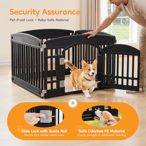 NEWBULIG 24 Inch 4 Panels Dog Playpen, Plastic Pet Play Pen Fence | Portable, Secure Locking Door, Indoor Outdoor Yard RV Camping, Small Medium Dogs, Black - color: Black, size: 4 Panels/24IN