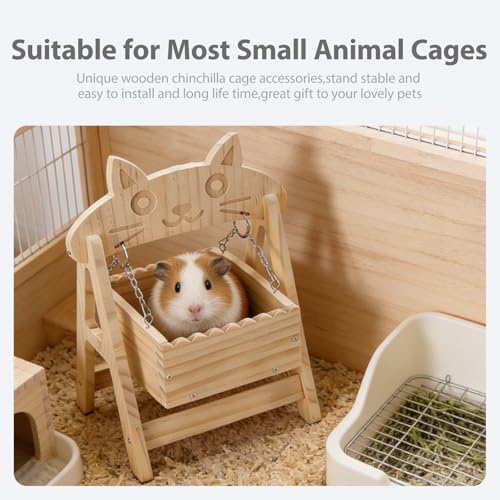 Chinchilla Hideout Hammock Solid Wooden Chinchilla Cage Accessories Toys | Guinea pig Hammock for Rat Cage,Standing Guinea Pig Hide Ferret Swing Bed, Small Animal Cage Accessories(Stand Style)