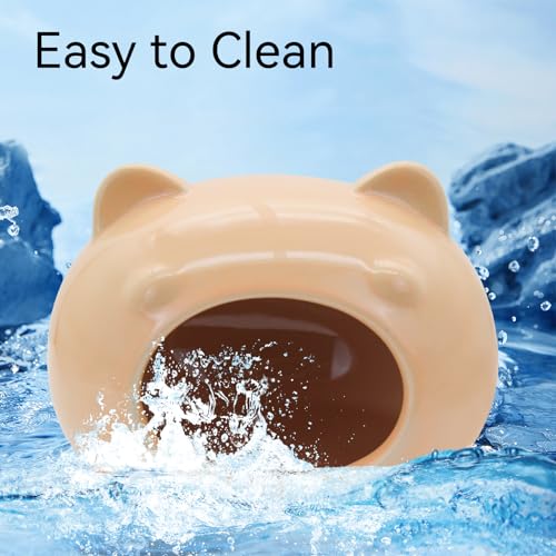 Hamster Ceramic House, Cute Bear Shape Hamsters Summer Cooling Cave for Small Pets Dwarf Mice Gerbils (Pink, S)