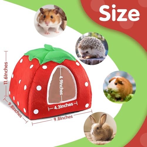Guinea Pig Bed, Cozy Rabbit Hideout with Warm Fleece Washable Cuddle Cup Winter Sleeping House for Small Pets Strawberry Style