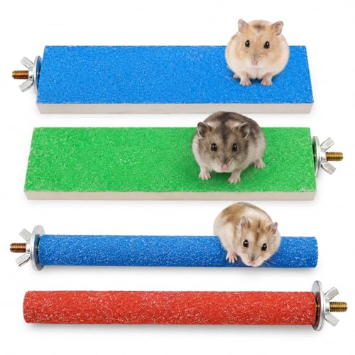 4 PCS Rat Climbing Toys Wood Hamster Climbing Cage Steps with Colorful Sand Sharpening Claws Platform, Sugar Glider Toys Sugar Glider Cage Accessories Small Animal Scratching Sandpaper for Cages