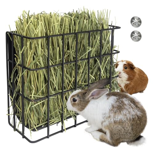 BESNEW Large Rabbit Hay Feeder,Upgraded Metal Guinea Pig Hay Feeder Hay-Leak Proof Bottom,Easy to Install,Bunny Supplies for Rabbit Guinea Pig Chinchilla Small Animals - color: Black, size: 10in feeder