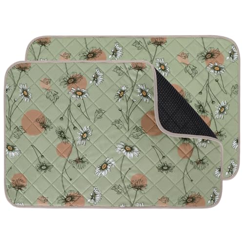 IEUUMLER Washable Pee Pads for Dogs, 2 Pack Non-Slip & Waterproof Pack Whelping Pad, Reusable Washable Puppy Potty Training Pad with Fast Absorbent for Playpen EU007 (Grass Green Daisy, 41"X41"-2pcs) - size: 41"X41"-2pcs