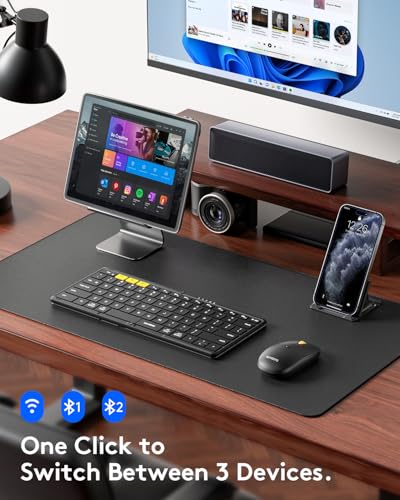 Samsers Full-Size Travel Foldable Keyboard and Mouse for Travel Home Use | 0.65in Keycap, PU Leather Cover, Portable Wireless mouse, Hard Case, 2.4G + BT5.0 x 2, Work Efficiency, On-the-go Solution - color: Black