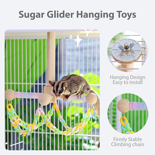 Sugar Glider Climbing Toys Haning Swing Sugar Glider Cage Accessories | Natural Wood Climbing Toys Sugar Glider Accessories Rat Enrichment Toys for Small Animals Rat and Birds(Swing Style) - style: Swing Style