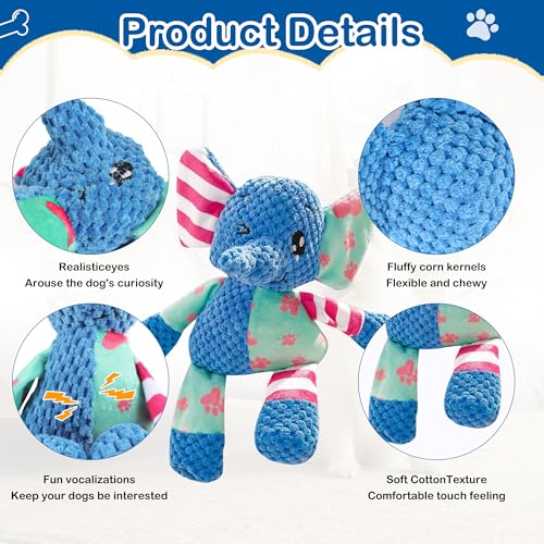 Dog Squeak Toys for Small & Medium Breeds, Puppy Teething Interactive Chewing Plush Toy to Keep Them Busy, Best Birthday, Christmas, Halloween, Easter Gift, Elephant - color: Elephant