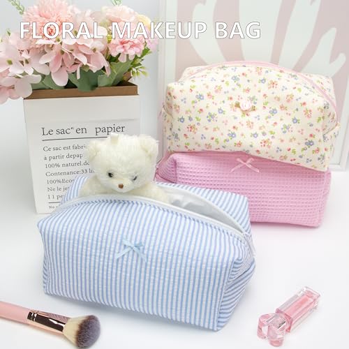PAZIMIIK Cozy Makeup Bag for Women,Zipper Cosmetic Pouch,Stripe Blue | Soft Cosmetic Organizer for Makeup,Skincare,Toiletries,Daily Beauty Essentials,Purse,On-the-Go,Bridesmaid Gifts - color: Stripe Blue