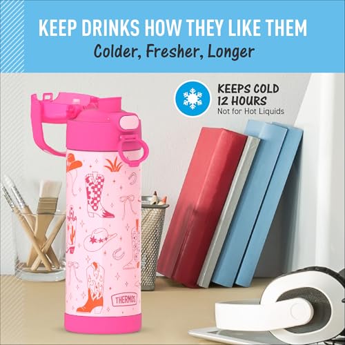 THERMOS FUNTAINER Water Bottle with Spout, 16oz, Cowgirl Charm | Kids Stainless Steel Insulated Water Bottle, Keeps Drinks Cold Longer for School & Play, BPA-Free - color: Cowgirl Charm, size: 16 Ounces