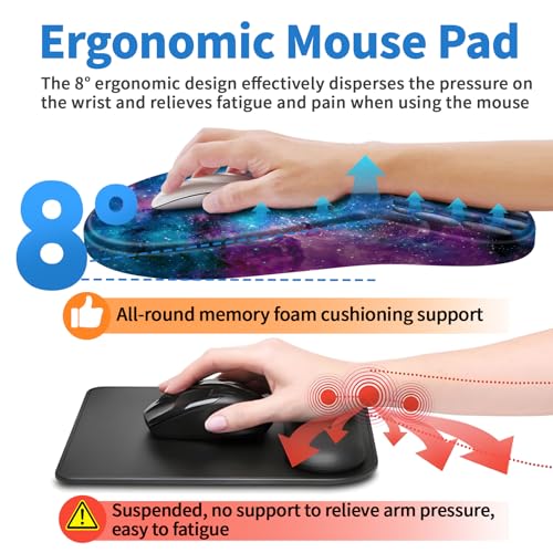 YIWEI Ergonomic Mouse Pad with Wrist Rest for Carpal Tunnel Pain Relief | Memory Foam Wrist Support,Non-Slip Rubber Base, Keyboard Computer Mousepad,Lycra Cloth Surface,Gaming Home Office - color: Starry Sky