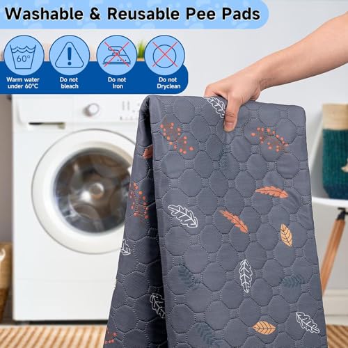Sunheir Washable Pee Pads for Dogs Large 24" x 72" 2-Pack Reusable Puppy Pads Pet Training Pads, Absorb Dog Mats, Whelping Pad, Non-Slip Protects Against Urine Leakage, Runner Rug (Leaves - Deep Grey) - color: Leaves - Deep Grey, size: Runner 24x72 Inch (