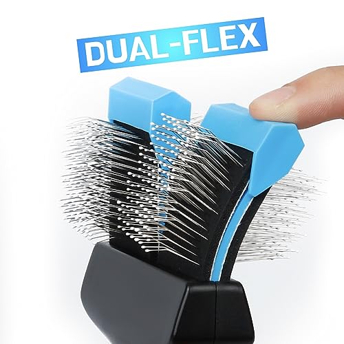 iToleeve Dual Flexible Head Slicker Brush, Round Tipped Pins, Double Sided | For Dogs and Cats, Grooming Tool Removes Loose Undercoat, Helps Reduce Shedding, and Detangles Knots and Tangles