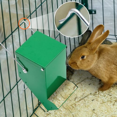 2 Pcs Rabbit Feeder for Cages Small Animal Food Pellet Dispenser with Lid Metal Chicken Grit Oyster Shell Squirrel Feeders Outside(3.2 Inches,Mesh Bottom,Green) - color: Green, size: 3.2 Inches, style: Mesh Bottom