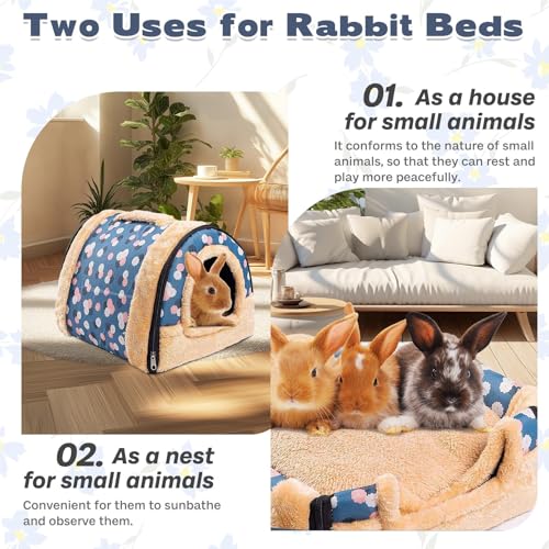 kathson Rabbit Bed Tent Sleeping House Warm Fleece Hideout Foldable Cave Winter Hut for Rabbits Chinchillas Guinea Pigs Ferrets Hedgehogs Hamsters Rats and Cats (Dark Blue)