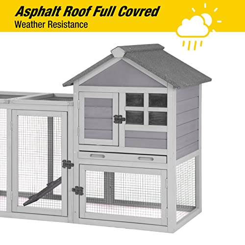 Rabbit Hutch Indoor Outdoor Bunny Cage Rabbit cage with Run, Deeper No Leak Tray, Weatherproof