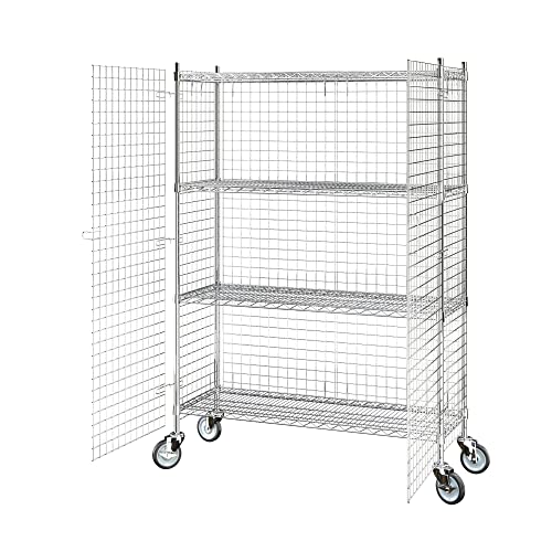 Commercial Grade NSF Listed Metal Wire Mesh Storage Chrome Mobile Security Cage Kit, 18" x 48" x 70", Perfect for Warehouse, Grocery Store, Restaurant, Dishroom - color: Chrome, size: 18" x 48" x 69"