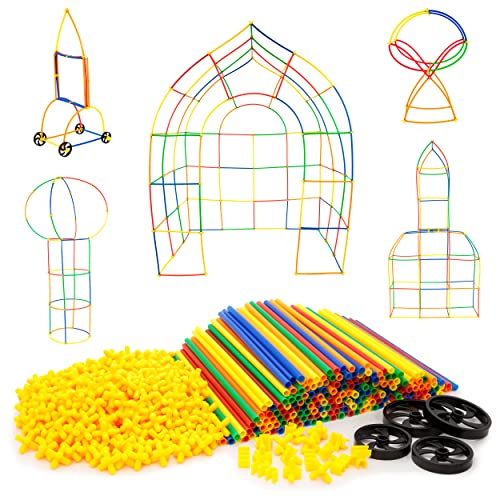 PicassoTiles 600pc Construction Toy Straw Building Set Children STEM Learning Interlocking Building Toys Creative Straw Connecting Builder Kits Early Education Kit for Kids Boys & Girls Ages 3+ PTS600 - color: 600pc Toy Straw