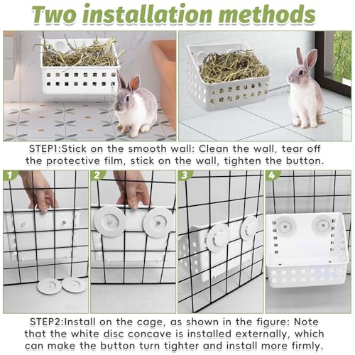 PINVNBY Hay Feeder for Rabbits, Less Wasted Hay Rack Manger, Hanging Guinea Pig Rabbit Hay Holder for Bunny, Chinchilla, Guinea Pig, Plastic Food Bowl Use for Grass & Food (Small Size)
