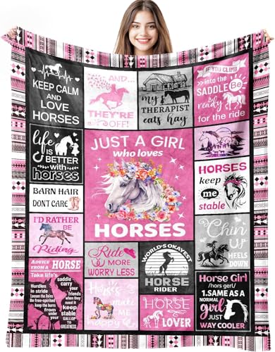 Horse Blanket for Girls Women Horse Lovers Birthday Gifts Decor Soft Flannel Throw Blanket 50" x 40" - color: Pink Horse