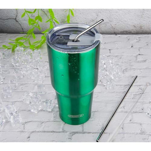 D·S 30oz Green Tumbler Stainless Steel Insulated Travel Mug with Straw Lid Cleaning Brush (30oz Christmas Green) - color: Christmas Green