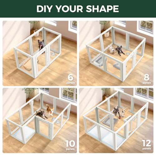 FXW AuraSpace Clear Acrylic Indoor Dog Playpen, 30" H, 8 Panels, White | Open View, Modern Home Fit, No Climbing Bars, Tool-Free Setup, For Small & Medium Dogs - color: White, size: 30"H