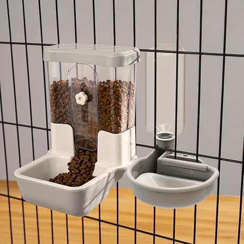 Automatic Pet Food Water Dispenser, Auto Gravity Pet Feeder Water Bottle Set for Crate, Feeding Station for Small Dog Cat Rabbit Guinea Pigs Chinchilla Ferret Hedgehog (Gray) - color: Gray