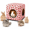 Guinea Pig Hideout House with Removable Cushion, Washable Small Animal Cube Bed, Cozy Bunny Hideaway for Guinea Pigs, Chinchillas, Hedgehogs, Hamsters & Dwarf Rabbits - color: Pink Strawberry