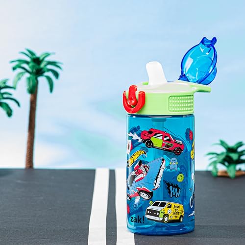 Zak Designs Mattel Hot Wheels Sage 16oz Leak-Proof Straw Kids Water Bottle | BPA Free, Durable Plastic, Cupholder Friendly, Dishwasher Safe, Easy to Clean, Lid Lock, Handle, For School, Home, Travel - color: Hot Wheels, size: 16 Ounces