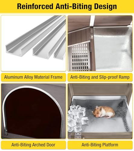 Aivituvin Guinea Pig Cages, Rabbit Hutch with Anti-Chew Frame, Bunny Cage with Cleaning Sliding Tray, 3 Openable Areas, Assemblable Legs, Ramp & Hideout Included - Brown - color: White Brown