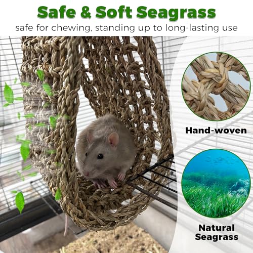 Flexible Wooden Rat Climbing Toys & 30x7inch Rat Climbing Toys, Adjustable Ladder Stairs and Chewable Seagrass Mat for Pet Rats