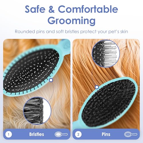 AKC Double-Sided Dog Grooming Brush, Bristle & Pin, Dogs & Cats | Soft bristles and stainless steel pins remove tangles, shedding and loose fur for all coat types. - style: 2-Sided ProBrush