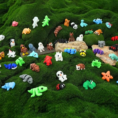 MONJITA 50 pcs Mini 3D Printed Animal Figurines, Flexible Articulated Fidget Toys, Cute Desk Decor, Party Favors, Goodie Bag Stuffers, Gifts for Kids Carnival Prizes Graduation Rewards - size: 50pcs animals