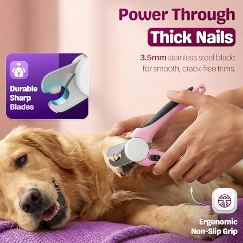 Flexzion Dog Nail Clippers and Cat Nail Trimmer with Safety Guard, Pink | Pet Nail Clippers with a 3.5 mm Stainless Steel Blade for Grooming Puppies, Indoor Cats and Small, Medium or Large Dog Breeds - color: Pink
