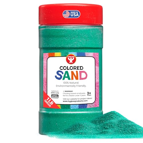 Hygloss Colored Sand for Crafts – 1 lb Bottle, Green – Vibrant Colorful Fine Sensory Play Sand Art Kits for Kids – Classroom Activities for Children 3 4 5 6 7 8 9 10 11 12 – Safe for Ages 3+ - color: Green, size: 1-Pound