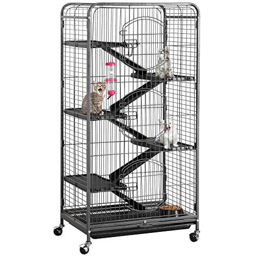 Metal 6 Levels Ferret Cage Playpen for Rabbit Chinchilla Squirrels w/3 Doors/Bowl/Water Bottle 25.2 x 16.9 x 51.6 Inch Black