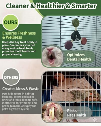 Bunny Hay Spinner Chew Toy with Treats | 4Flavor Hay Cakes,Pet Dental Health Toys Cage Hanging Toy for Rabbits, Guinea Pigs,Chinchillas (Black)