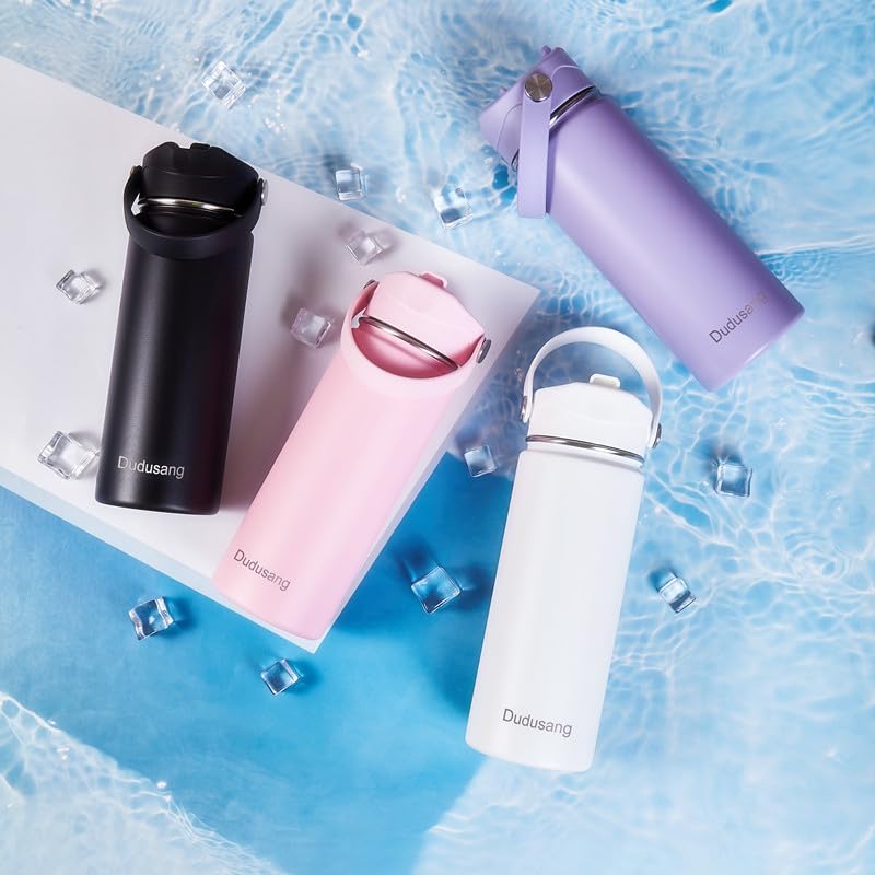 2Pack18oz Kids Insulated Water Bottle - Bulk Stainless Steel Water Bottles for School Boys/Girls Flip Top Leak Spill Proof Vacuum Metal Cups BPA Free Thermos(Violet 2, 18 Ounces) - color: Classic White