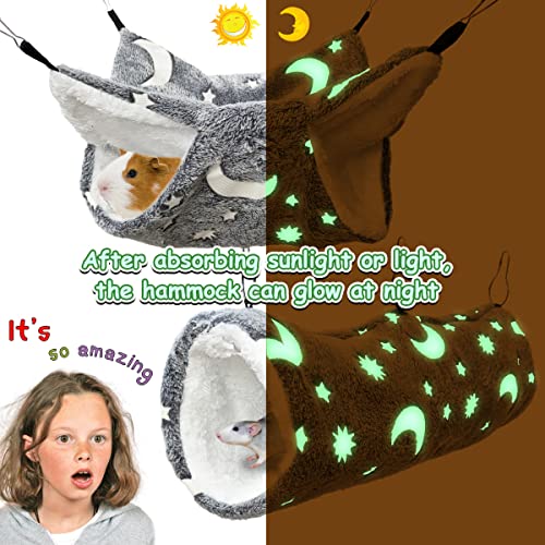 Luminous Noctilucent Glow Guinea Pig Rat Ferret Hideout and Soft Bed, Moon Bunkbed Hammock and Tunnel - color: 1.Moon Bunkbed Hammock and Tunnel