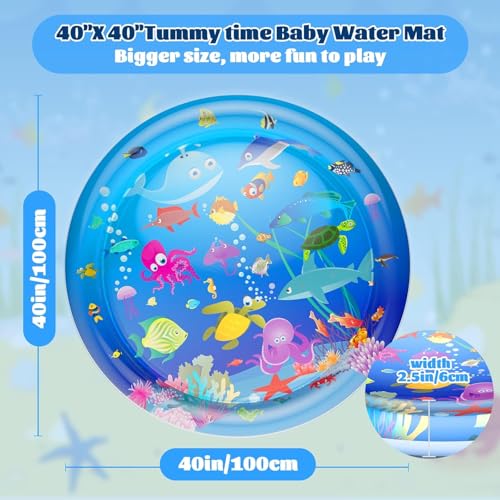 Faburo 40" X 40" Large Tummy Time Water Mat for Babies | Ocean Animal Theme, XL Baby Water Play Mat, Infant Water Sensory Baby Tummy Time Play Mat for 3 6 9 12 Months Toddlers