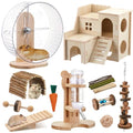 18 Pcs Hamster Cage Accessories Silent Hamster Wheel 15 Toys Set | Maze Wood House and Water Bottle Set for Rat Mice Small Animals Habitat Decor Enrichment Starters(Fun Interactive Style) - style: Fun Interactive Style