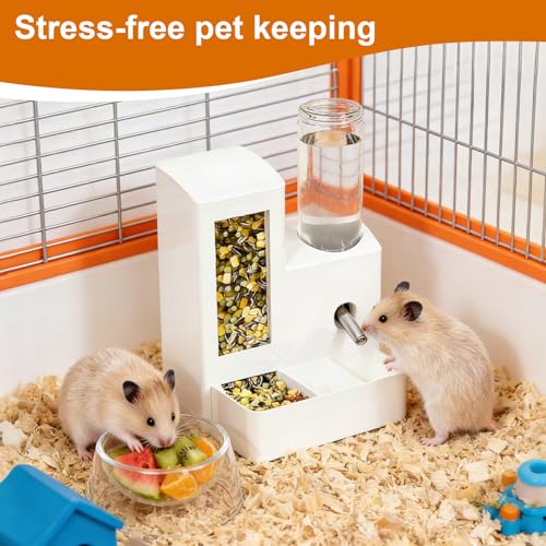 3-in-1 Hamster Feeder, 125ml Water Bottle & Feeding Bowl, White | 3-in-1 Multifunctional Small Animal Dispenser, Stable Feeding Set, Ideal for Hamsters, Mice, Rats, Gerbils & Small Rodents